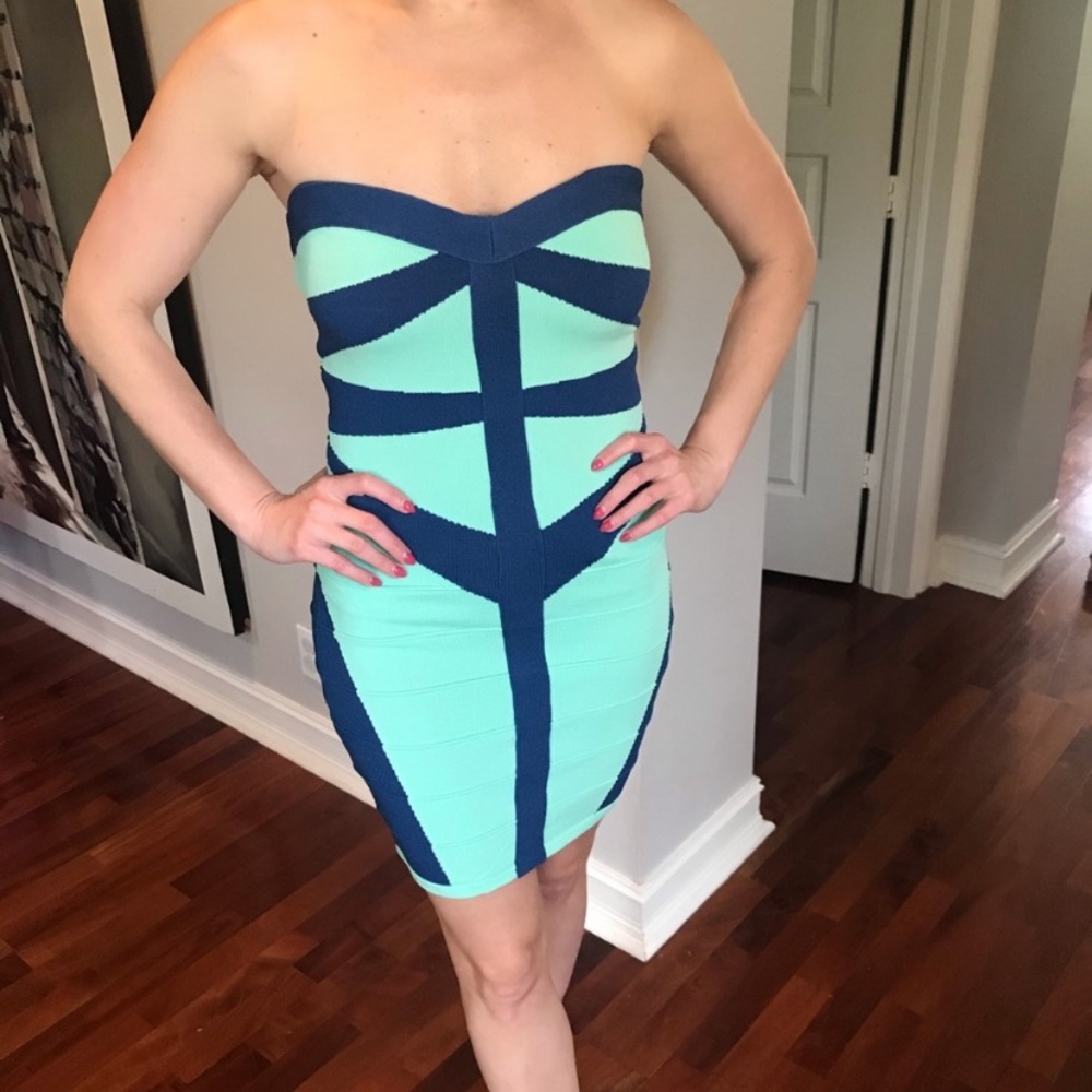 Deja Vu blue and green tube top dress. NWT